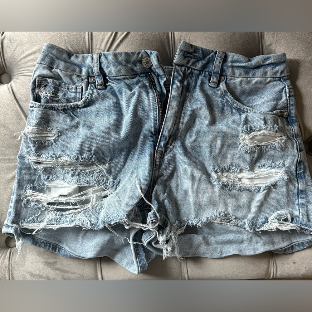 American Eagle Outfitters Light Blue Distressed Jean Shorts